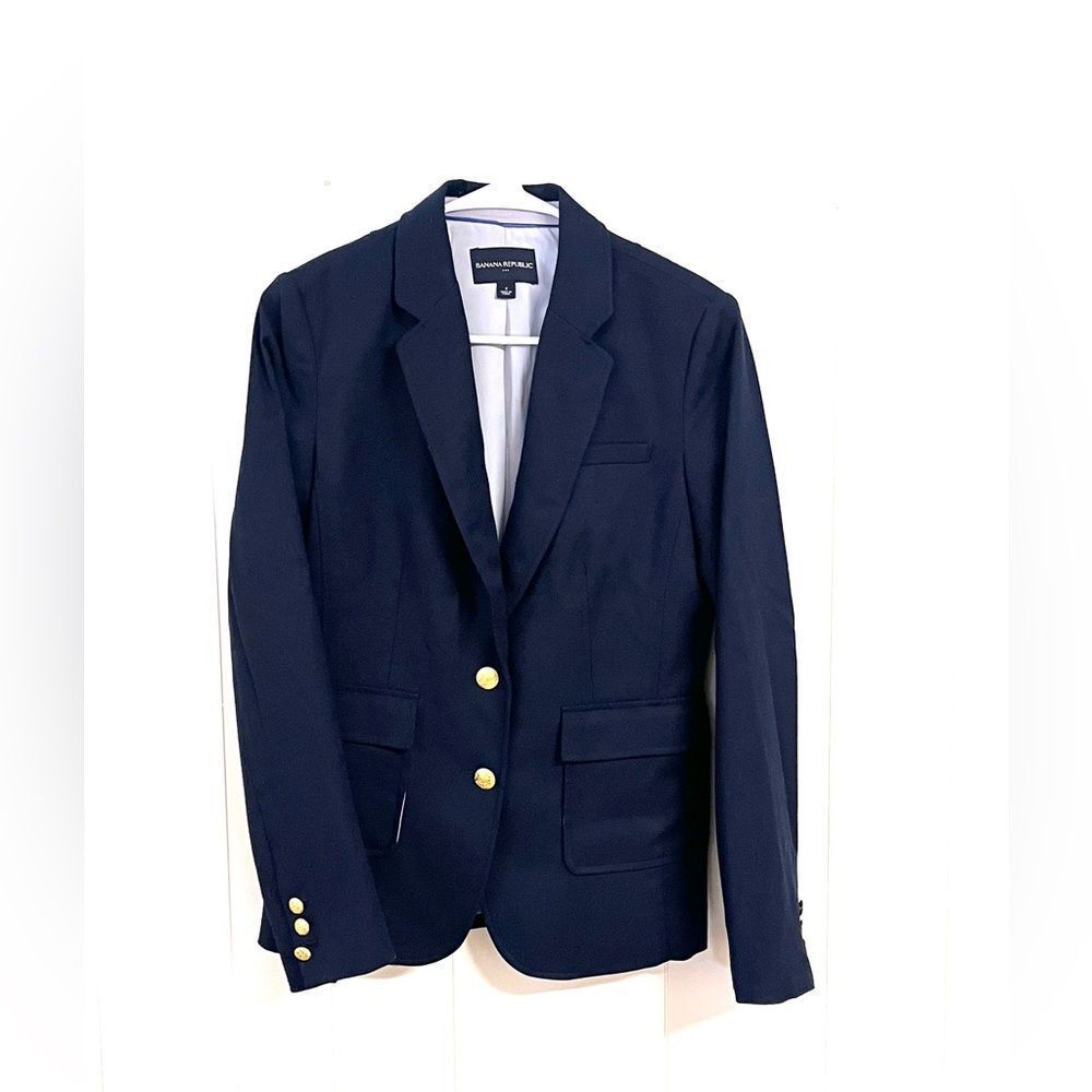 Banana Republic Blazer Navy Blue Gold Buttons Casual Jacket